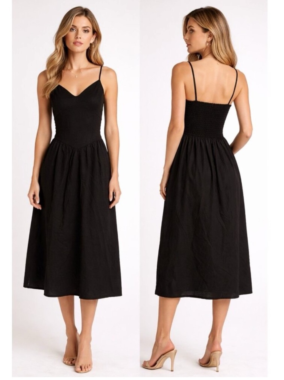 Christian Lacroix Small V-neck Midi Length Dress Smocked Linen Washable Pockets